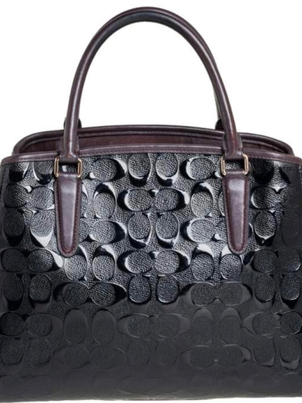Coach Burgundy/Black Signature Coated Canvas and Leather Margot Satchel - Picture 2 of 4